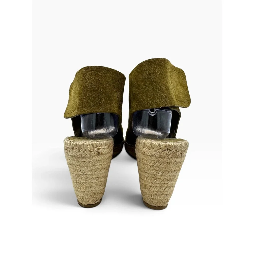 Celine Paris Olive Green Suede Espadrille Wedge Sandals Spain Size 38